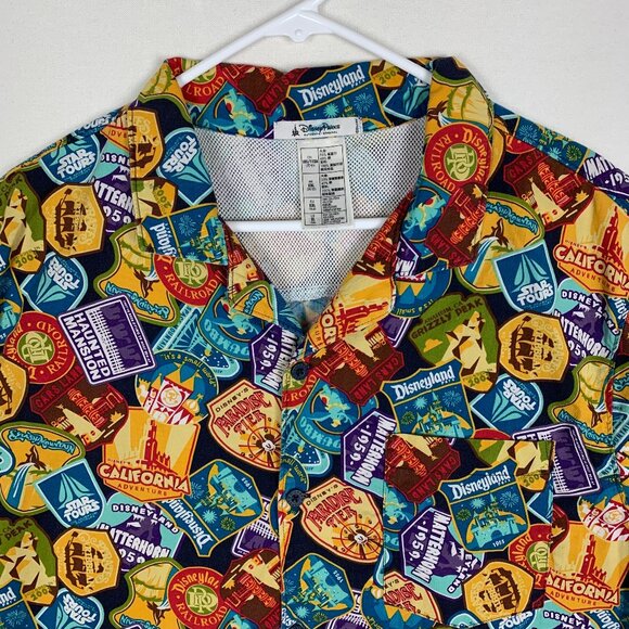 Disney Parks Attractions Badges Camp Collar Vented Butto-up Shirt XL - Picture 11 of 11